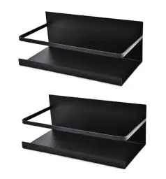 Produktbild: Luchs – 2er Set Magnetisches Regal für Kühlschrank aus Edelstahl, Hängeregal, Küchenregal, Gewürzregal, Kühlschrank Regal, Organizer mit Haken (Schwarz)