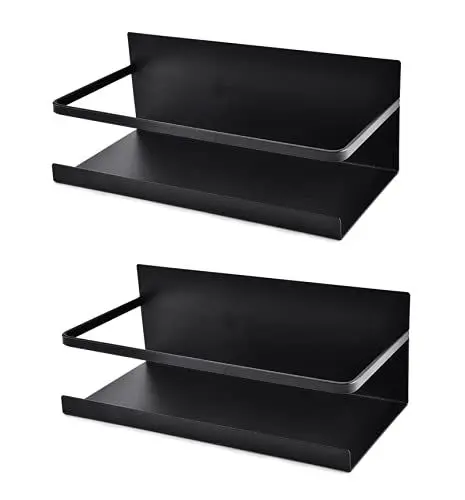 Produktbild: Luchs – 2er Set Magnetisches Regal für Kühlschrank aus Edelstahl, Hängeregal, Küchenregal, Gewürzregal, Kühlschrank Regal, Organizer mit Haken (Schwarz)
