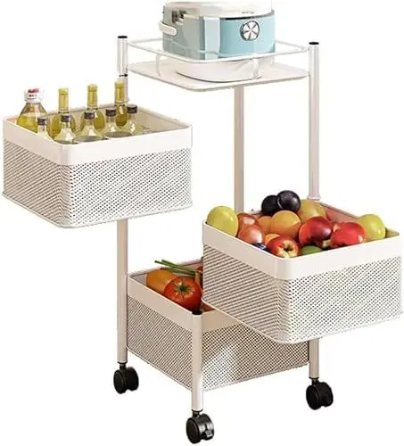Produktbild: Luchs - Universall multifunktionales Regal Küchenrollwagen Obstkorb Aufbewahrungsbehälter Küchenregal Organizer für Küche, Badezimmer, Kinderzimmer und Büro auf Rädern Weiss (3 FÄCHER)