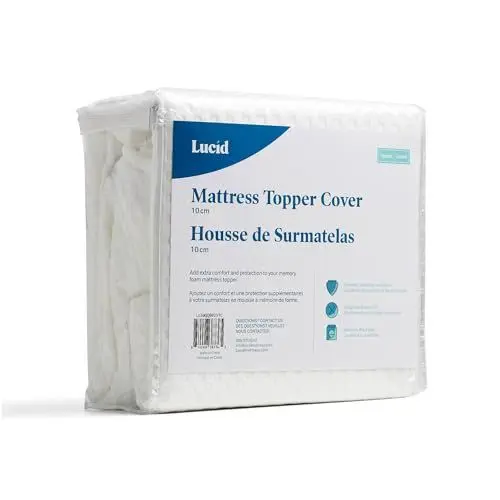 Produktbild: LUCID Bezug für Matratzentopper – rutschfest – Weich und atmungsaktiv – maschinenwaschbar mit Reißverschluss (Topper nicht inklusive) – 120 x 200 cm, 10 cm Höhe