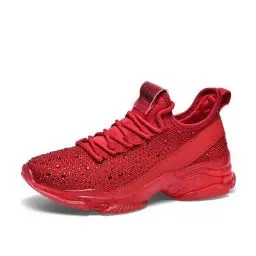 Produktbild: LUCK STEP Damen Strass Slip On Walking Schuhe Mode Atmungsaktiv Sparkle Glitter Sneaker (Rot, 10US-41EU-8UK)