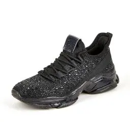 Produktbild: LUCK STEP Damen Strass Slip On Walking Schuhe Mode Atmungsaktiv Sparkle Glitter Sneaker (Schwarz, 7US-37EU-4UK)