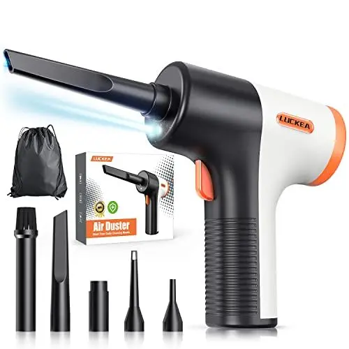 Produktbild: LUCKEA Elektrische Staubgebläse Druckluftspray - Air Duster Luftdruckspray mit LED-Licht, 6000 mAh Akku Tastatur Reinigung Druckluft Luftspray für Laptop, Sofa, Auto, Bürogeräte