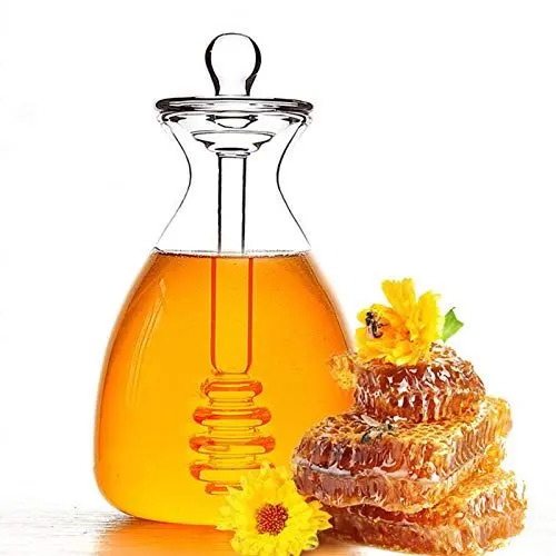 Produktbild: Luckxing 500ml Servieren Klarer Honigtopf Mit Schöpflöffel, Glas Honigtopf Mit Honigbehälter Honig Löffel Zum Servieren Von Honig Glas Honigschöpflöffel Honigtopf Sirupbehälter Küchengläser