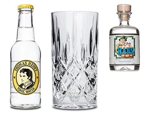 Produktbild: Lucky HANS Gin Tonic Geschenkset | Gin Glas Kristall | Thomas Henry Tonic Wasser | Bavarian Dry Gin