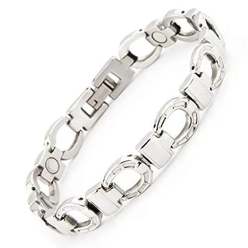 Produktbild: Lucky Hufeisen Edelstahl Energie Magnetarmband Glücksbringer silber allergiefrei Energetix 4you 5691 Größe L/XL