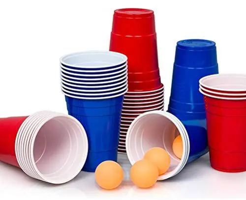 Produktbild: Lucky Humans® Beer Pong Becher Set | Bierpong Spiel | 50 Premium Red & Blue Cups (25 rot + 25 blau) | XXL 530 ml | Ideal für Festival, Pool-Party & Bierpong-Tisch | Partybecher | Spülmaschinenfest