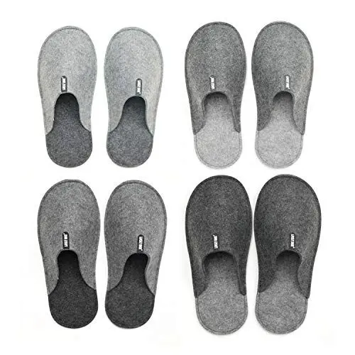 Produktbild: Lucky Sign 4er Gästehausschuhe Unisex Gästepantoffeln aus Filz, Small/X-Large, Grau