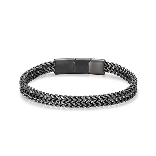 Produktbild: LUCKY2+7 Armband Herren-Edelstahl Magnetschnalle Verlängerungsschnalle Schwarz Silber