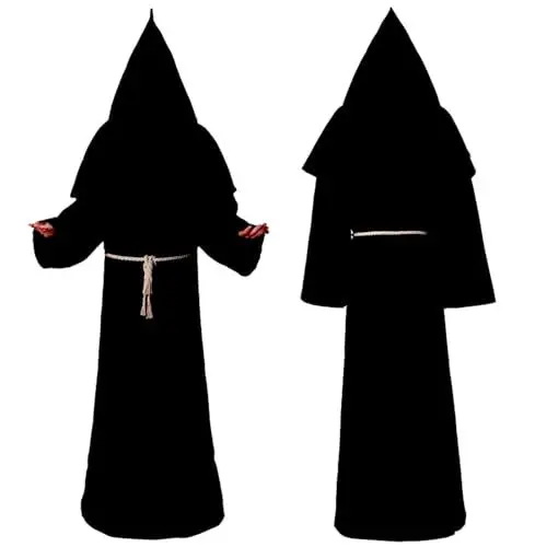 Produktbild: LuckyQianyi Robe Mönch Kostüm Herren mit Kapuze und Kreuz, Priester Kostüm Herren, Kostüm Mittelalter Herren Robe, Pfarrer Kostüm Herren, Passend zu halloween, kostümfest und karneval Cosplay (M)