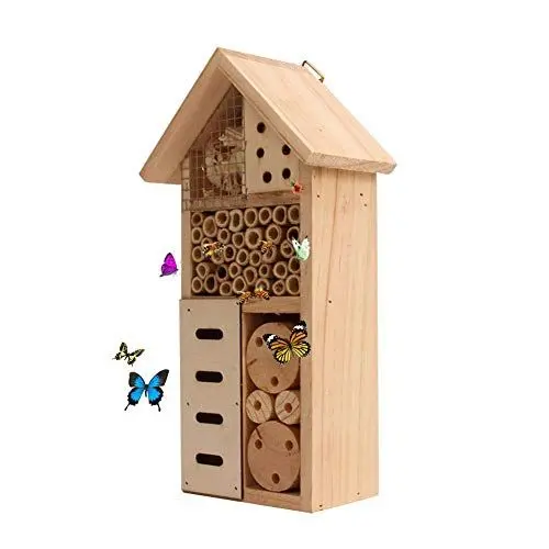 Produktbild: luckything Insektenhaus, Insektenhotel-Bausatz, Nisthilfe und Schutz für Nützlinge Insektenhotel Aus Holz Mit Spitzdach Insektenhaus Nistkasten Brutkasten Insekten Bienen Hotel