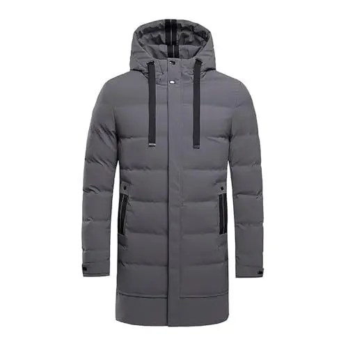 Produktbild: Luckywaqng Elegante Wollmantel Herren Herren und Winter Einfach Bequem Warm Übergröße Mittellang Daunen Baumwolljacke Mit Kapuze Lässiger Baumwollmantel Herren Mantel Schwarz Elegant (Grey, XXXL)