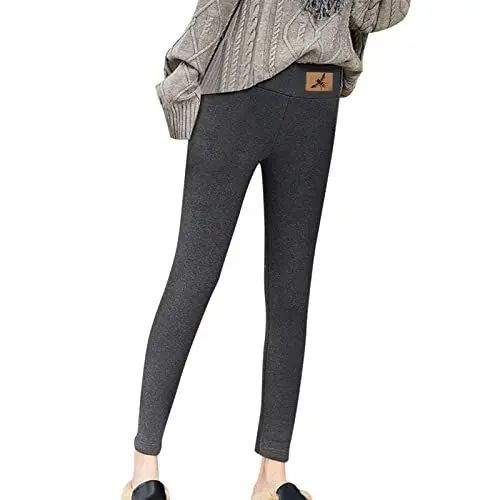 Produktbild: Luckywaqng Schwab Rasendünger Lässige, einfarbige Leggings für Damen, elastisch, mit hoher Taille, Thermo-Caprihose, Trainingshose, Thermodruckhose Lederimitat (Dark Gray, L)