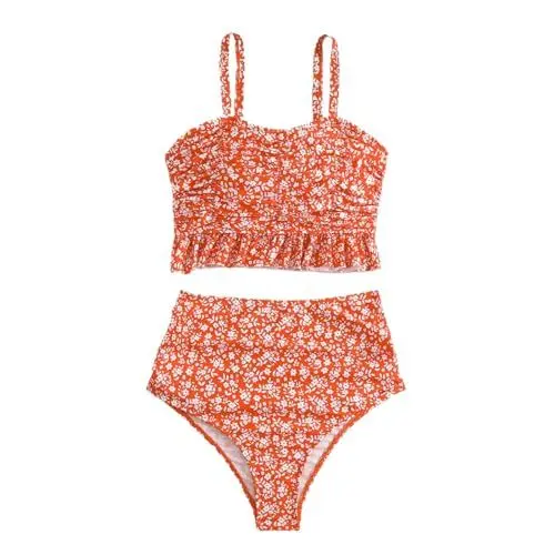 Produktbild: Luckywaqng Umstandsbademode für Damen, zweiteilig, Umstandsbademode, Blumenmuster, Badebekleidung, Verstellbarer BH, Badebekleidung, Shorts Stornieren Letzte Bestellung (Orange, XL)