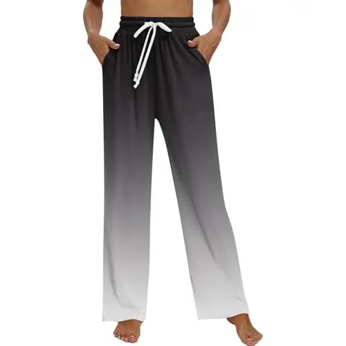 Produktbild: Luckywaqng Weite gerade Hosen für Damen, lockere sportliche Freizeithosen, mittelhohe Taille, einfarbige Hosen mit weitem Bein, Freizeithosen Schlangenmuster Damen Hose (Black, XXXXL)