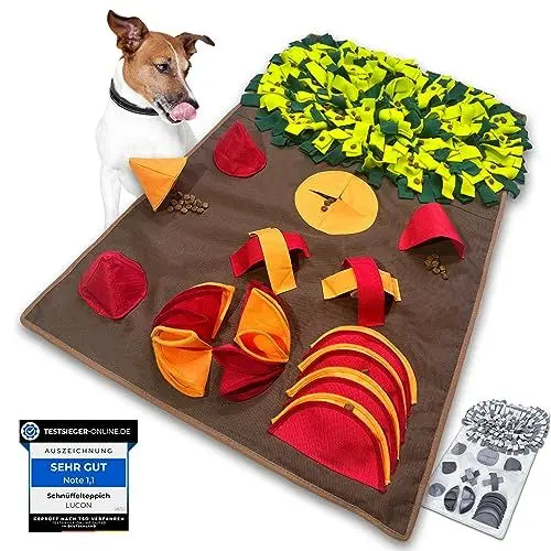 Produktbild: LUCON Schnüffelteppich für Hunde & Katzen 11 spannende Elemente mit PAWerful3 Robustes Intelligenzspielzeug XXL 100x60cm Spielzeug für alle Rassen Geschenkidee bunt
