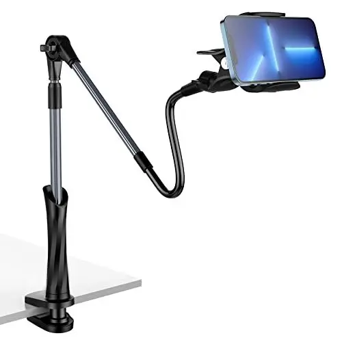Produktbild: Lucrave Schwanenhals Handyhalter für Bett, Flexible Armklemme für Schreibtisch, Kompatibel mit Allen Smartphones (4–7 Zoll), Länge 100CM (grau)
