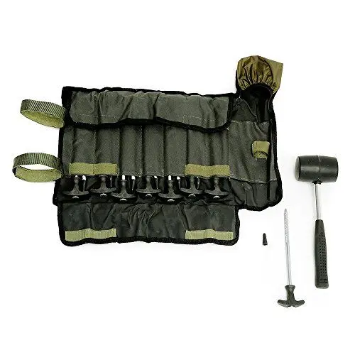 Produktbild: Lucx Heringe-Set 14-teilig inkl. Gummihammer & Tragetasche - Zeltheringe mit Gewinde für Angelzelte, Bivvy, Überwurf, Brolly & Camping - verzinkter Stahl, rostfrei