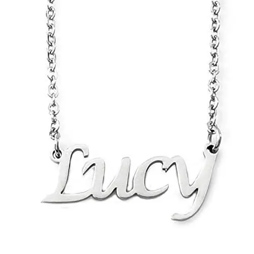 Produktbild: Lucy Namenskette – 18 Karat Weißgold plattierte Halskette – individuelle Namenskette – personalisierte Geschenke – personalisierter Schmuck für Frauen – Namensanhänger Lucy
