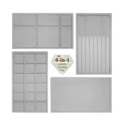 Produktbild: LucyStudio Schmucktabletts für Schubladen Set mit 4 Samt-Schmucktabletts Schmucktablett Organizer Set Samtstapeln Schmuckschubladen Organizer für Schmuck Ohrringe Halsketten Armbänder Ringe