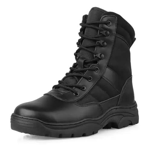 Produktbild: LUDEY Einsatzstiefel Herren Zipper Kampfstiefel Springerstiefel Militär Stiefel Tactical Boots Herren security Schuhe Wanderschuhe Schwarz 45EU