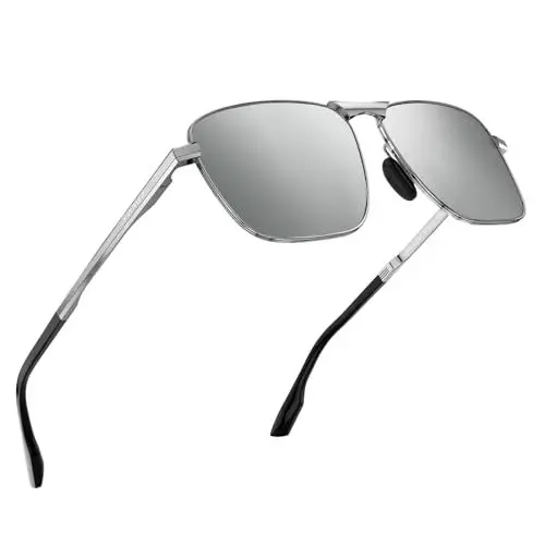 Produktbild: LUENX Sonnenbrille Herren Polarisiert Sonnenbrillen mit Metallrahmen Sunglasses Unisex UV 400 Fahrerbrille Klassische Angeln Outdoor Laufen Fliegerbrille (Silber)