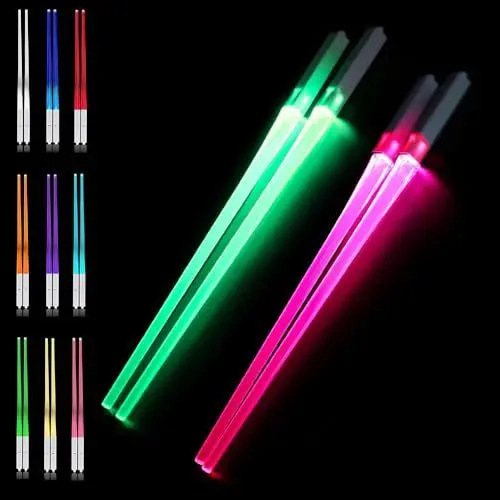 Produktbild: LUFEIS 2 Paar Leuchtende Essstäbchen, Lichtschwert Chopsticks, Lightsaber Chopsticks mit 9 Farbmodi, Leuchtende Sushi Stäbchen, Bpa Frei und Lebensmittelecht, Essstäbchen Licht für Küchen Dinnerparty