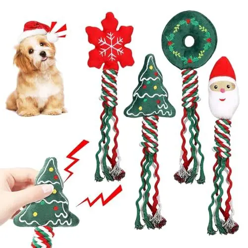 Produktbild: LUFEIS Hundespielzeug Weihnachten, 4 Stück Spielzeug für Hunde, Nteraktives Hundespielzeug Plüsch, Welpenspielzeug Quietschend, Kauspielzeug Unzerstörbar Dog Toys Geeignet als Geschenke für Hunde