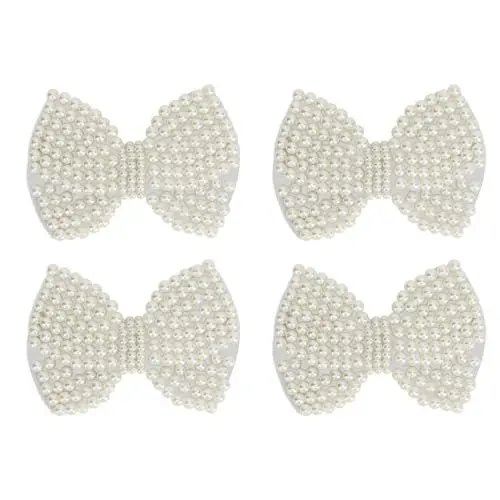 Produktbild: Lybunair 4 Stück Perlenschleifen-Schuhclips, abnehmbare dekorative Schleife-Schuhschnalle für Hochzeit, Braut, High Heels
