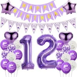 Produktbild: Luftballons 12. Geburtstag Dekoration Lila, 12. Geburtstag Dekoration Mädchen, Luftballons Geburtstag 12 Zahl Lila, Mädchen 12. Geburtstag Party Deko, Ballon 12. Geburtstag Mädchen lila