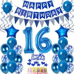 Produktbild: Luftballons 16 Geburtstag Dekoration Junge Ballon Deko 16. Geburtstag Junge blau Geburtstagsdeko 16 jahre Junge Geburtstag Tortendeko 16.geburtstag Junge birthday Banner Party Deko 16 Geburtstag