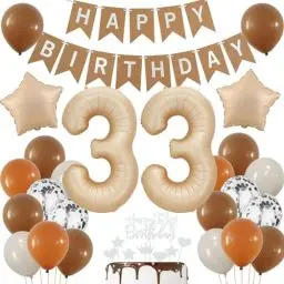 Produktbild: Luftballons 33 Jahre Brau,33 Geburtstag Deko Beige, Deko 33 Geburtstags Frau,33 Jahre Geburtstagsdeko Ballon,Boho 33. Luftballon Beige,Party Deko 33 Luftballon, Mann 33. Geburtstag Dekoration