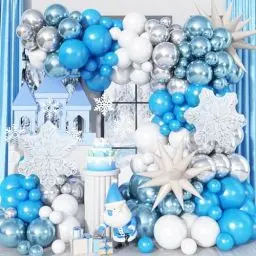 Produktbild: Luftballons Girlande Frozen, 136 Stück Frozen Geburtstagsdeko Blau Weiß Silber Winter Wonderland Ballon Party Dekoration mit Schneeflocken Explodieren Stern Folienballon für Weihnachten Geburstag Deko