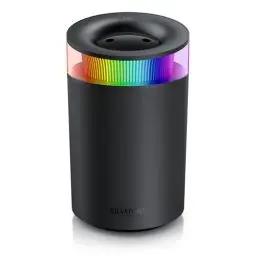 Produktbild: Luftbefeuchter 2,5 Liter leise - 7 LED Farben Stimmungslicht – 2 schaltbare Dampfausgänge – integriertes Aromaöl Fläschchen – 20m² Wohnzimmer Schlafzimmer Kinderzimmer - Aromaölfläschchen - schwarz