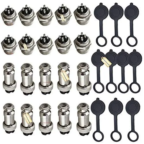 Produktbild: Luftfahrtstecker GX16-4, Lsgoodcare 30Pcs 16MM 4 Pin Din weiblich/männlich Luftfahrt-Anschlussstecker mit Luftfahrt-Steckerkappen, 5A Metall-Chassis-Anschlussbuchse