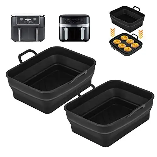 Produktbild: Silikon-Einsatz für Ninja Dual AF400UK & Tower T17088/T17100/T17102, 2 Stück faltbare und große Luftfritteusen-Zubehör, wiederverwendbare Luftfritteusen-Einsätze für Ninja 7,6–9,5 l / Instant Vortex