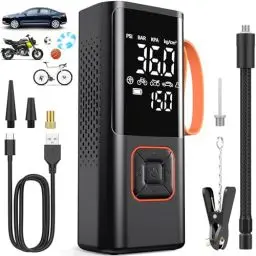 Produktbild: Luftpumpe Elektrische Fahrradpumpe Tragbare Kompressor Klein Luftpumpe 150PSI mit 7500mAh Akku Elektrische Reifenpumpe mit Digitale Anzeige LED Licht 5 Modi für Auto Fahrrad Motorrad Bälle