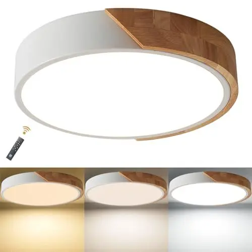 Produktbild: LuFun Led Deckenleuchte Dimmbar 24W,Holz Modern Deckenlampe Wohnzimmerlampe,Led Lampen Deckenlampen für Wohnzimmer Schlafzimmer Küche Restaurant Badezimmer Büro Balkon Flur, Runde Ø30cm Weiß
