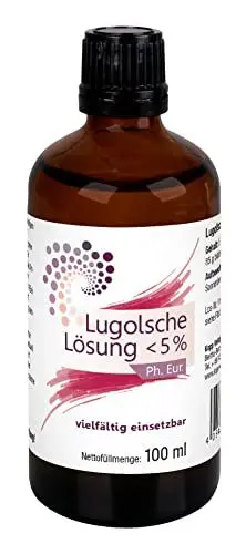 Produktbild: Lugolsche Lösung < 5% | 100 ml | 85 g bidestilliertes Wasser | 10% Kaliumiodid | mit zertifizierte Pipette | Jod in Premium-Qualität