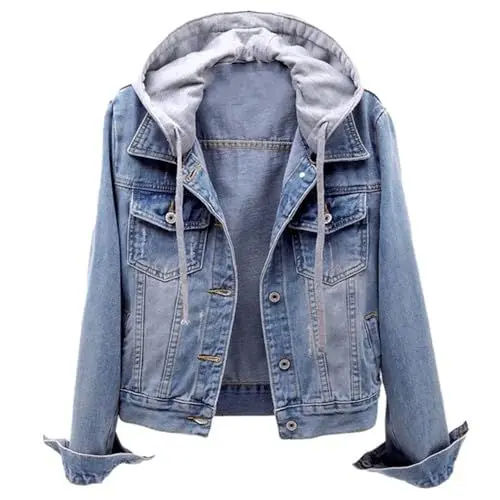 Produktbild: LUIFEL Übergroße Jeansjacke für Damen, mit Kordelzug, Kapuze, Jeansmantel, Motorradjacken, blau, 54
