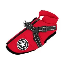 Produktbild: LUKDUNG Hundejacke Winterweste, Winddicht Wasserdicht Hunde Jacken, Welpen Hundemantel, Haustier Skifahren Kostüm, Hundewestengeschirr, Welpen Warme Jacke, Rot M