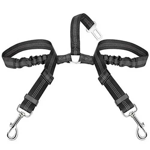 Produktbild: lukovee Doppel Hund Sicherheitsgurt, Dual Pet Auto Sicherheitsgurt verstellbar, Double Dog Coupler Blei mit Elastic Bungee und reflektierenden Streifen keine Sicherheit