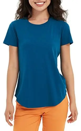 Produktbild: Lulucheri Sportshirt Damen Sport Yoga Fitness Shirt Laufshirt Kurzarm Tops Trainingsshirt Sommer Shortsleeve(Preußisch Blau，XL)