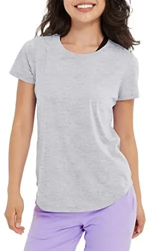 Produktbild: Lulucheri Sportshirt Damen Sport Yoga Fitness Shirt Laufshirt Kurzarm Tops Trainingsshirt Sommer Shortsleeve(White Marl Heather，XXL)