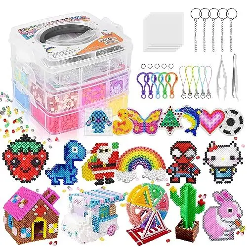 Produktbild: LULUETPUE Bügelperlen Set, Steckperlen mit Aufbewahrungsbox, Platten, Benutzerführung, Kinder DIY Perlen für Schmuck Deko, Verzierungen und 3d Geschenk Bastelideen ab 3 jahre(5mm,20 Farbe)