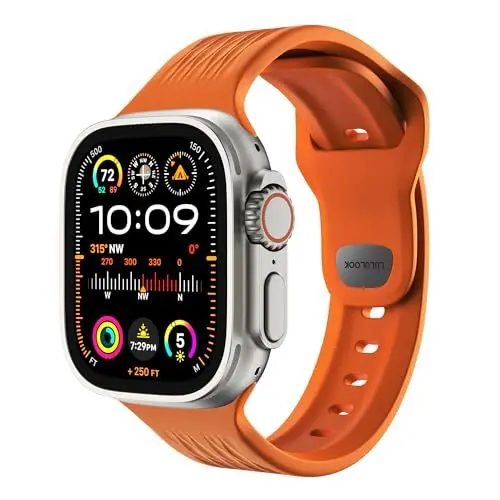 Produktbild: LULULOOK Kompatibel mit Apple Watch Ultra 2/Ultra Armband 49mm 46mm 45mm 44mm 42mm, Wasserdicht FKM (Fluoroelastomer) Sport Ersatzarmbänder mit Schnalle für iWatch Serie 10 9 8 7 SE 6 5 4 3 2 1