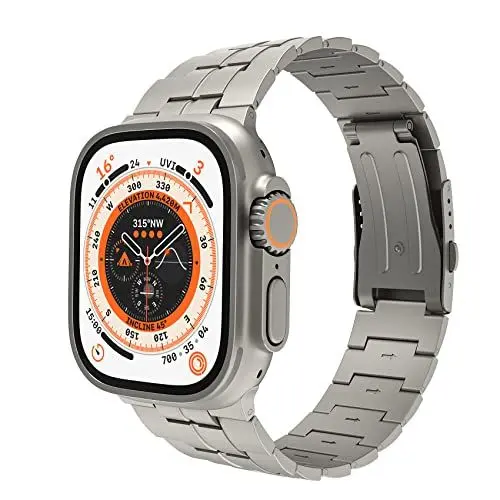 Produktbild: LULULOOK Titan Armband Kompatibel mit Apple Watch Ultra 2/Ultra 49mm, Prämie Titanium Grad 2 Ersatzarmbänder für iWatch Ultra Armband (Titan)