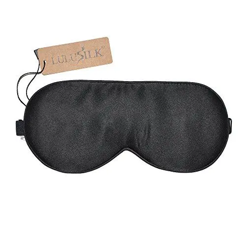 Produktbild: LULUSILK Schlafmaske Seide Verstellbare Schlafmaske Augenmaske Schlafbrille für Damen und Herren, Tiefschwarz