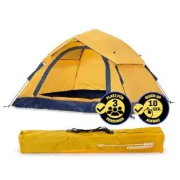 Produktbild: Lumaland Camping Zelt | Leichtes Pop Up Wurfzelt | 2-3 Personen Kuppelzelt | Trekking & Festival Igluzelt | Sekundenzelt Wasserdicht 210x190x110cm | Ideal auch als Strand Wind- & Sonnenschutz (Gelb)