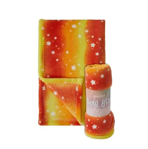 Produktbild: Lumaland KUSCHELDECKE IM Regenbogen-ORANGE-Design | Modern, kuschelig & der Blickfang für Ihr Zuhause | Perfekt für den gemütlichen Abend auf der Couch (Mikrofaser, 150 x 180 cm)